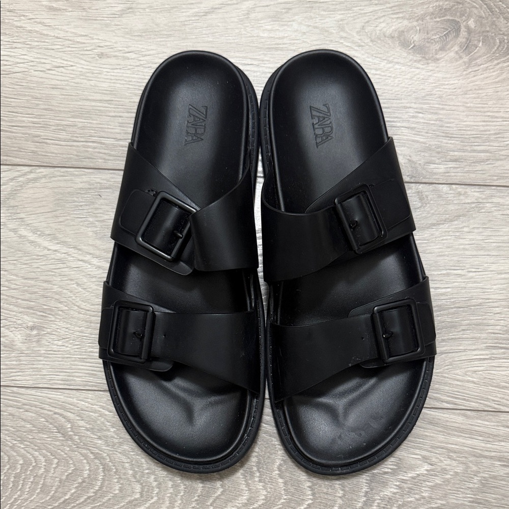 Zara Men's Double Strap Black Sandals in size 41